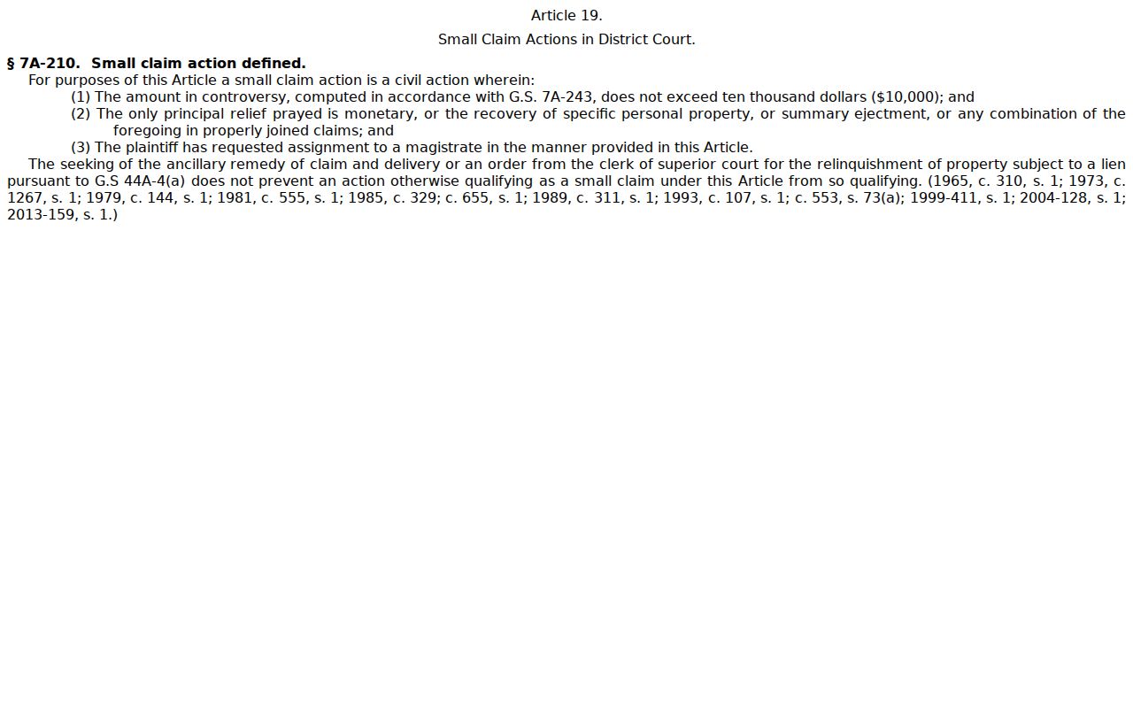 Edgecombe County civil court dockets small claims statute