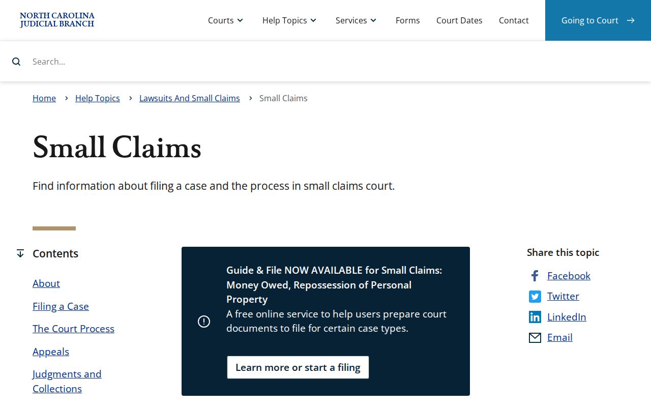 Edgecombe County civil court dockets small claims guidance