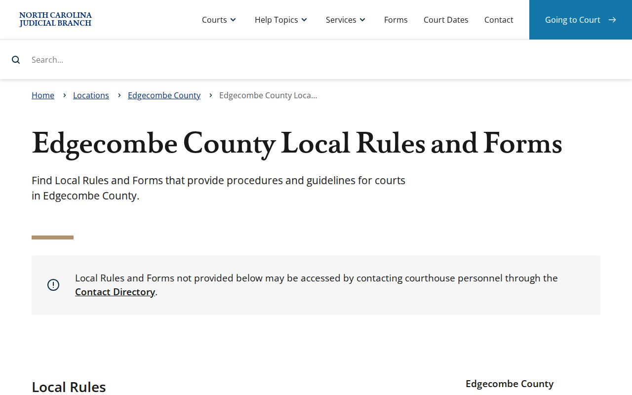 Edgecombe County court calendar local rules and forms directory