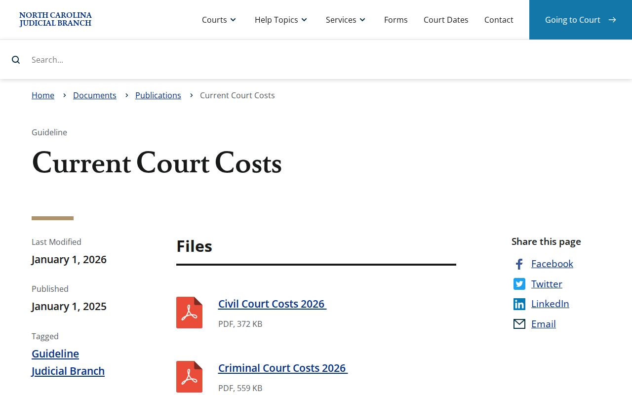 Edgecombe County court records current court cost chart