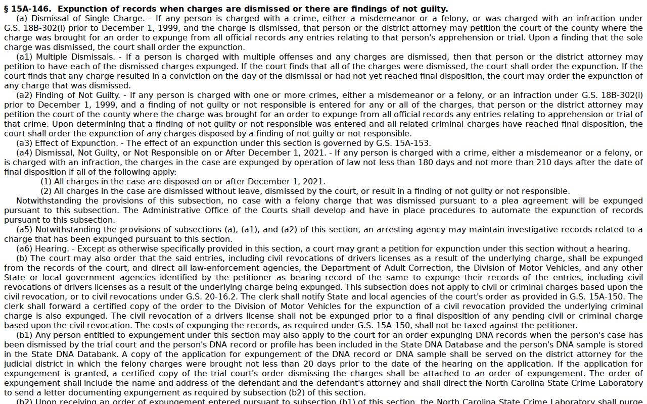 Edgecombe County criminal court dockets dismissal expunction statute