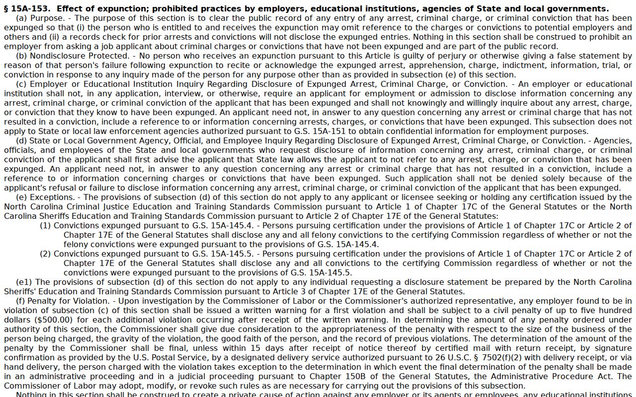 Edgecombe County criminal court dockets effect of expunction statute