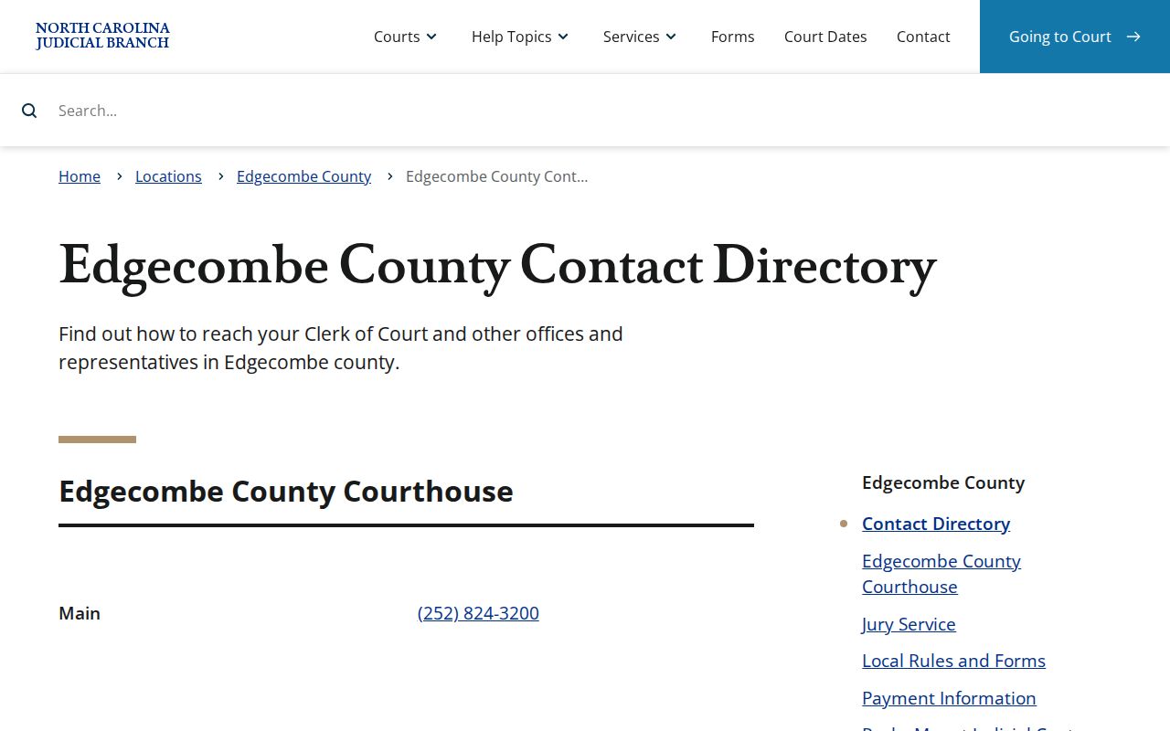 Edgecombe County court docket clerk and court coordinator contacts