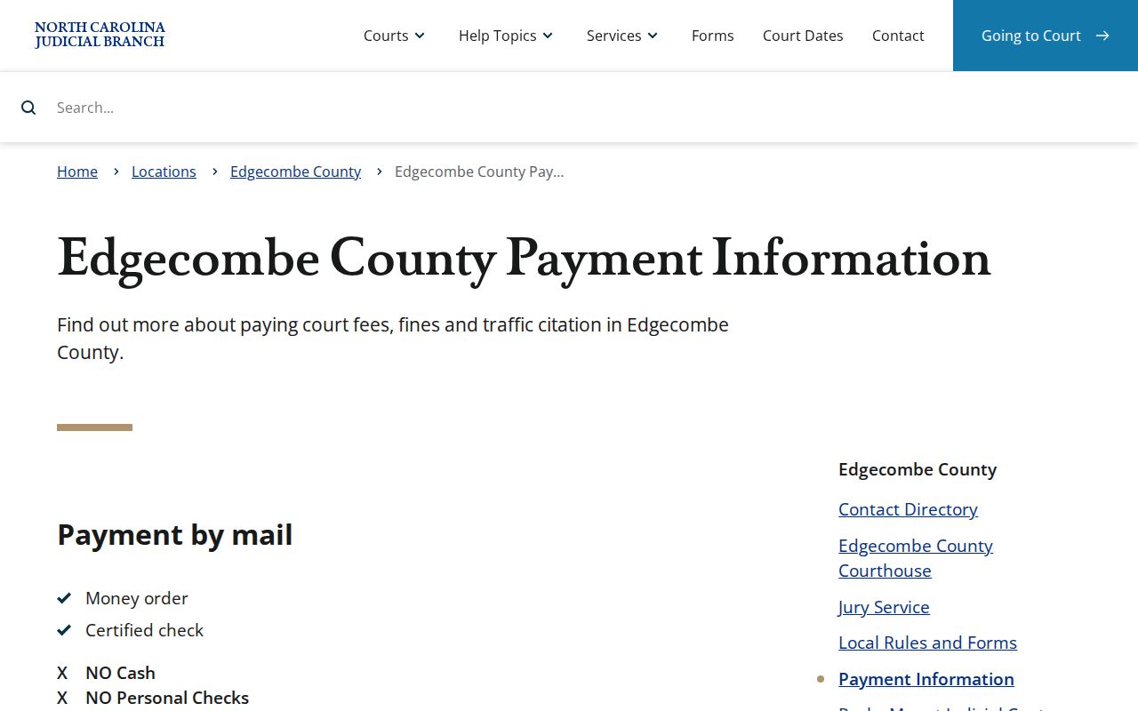 Edgecombe County traffic court records county payment options