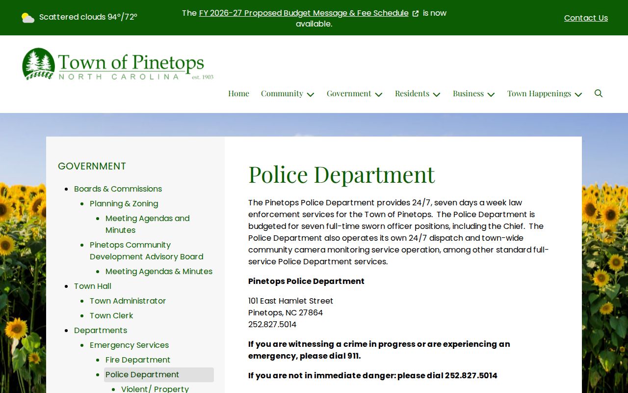 Pinetops court docket police agency context