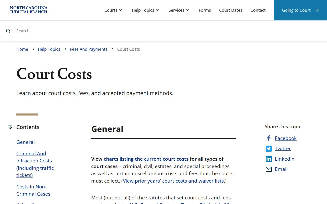 Rocky Mount court docket court-costs guidance
